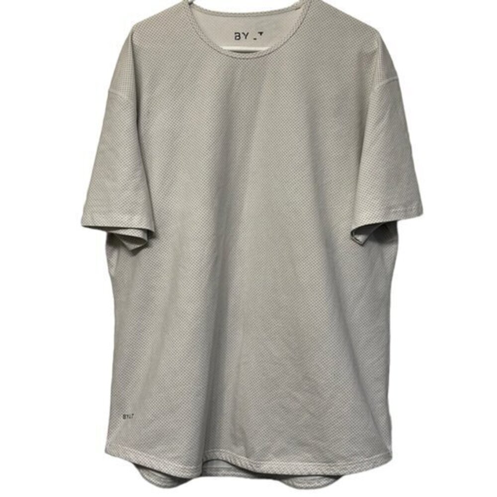BYLT Basics Gray Dots Drop Cut White Short Sleeve Shirt Size XXL EUC #0396